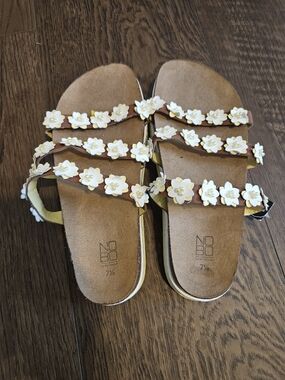 NOBO Brown Slide Sandals with Cream Floral Accents